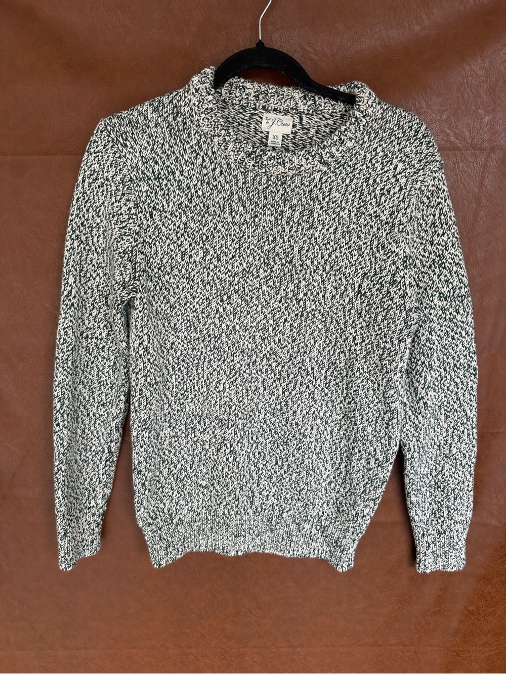 Crew XS Marled Fisherman Sweater Black Cream Cotton Chunky Knit Grandpa